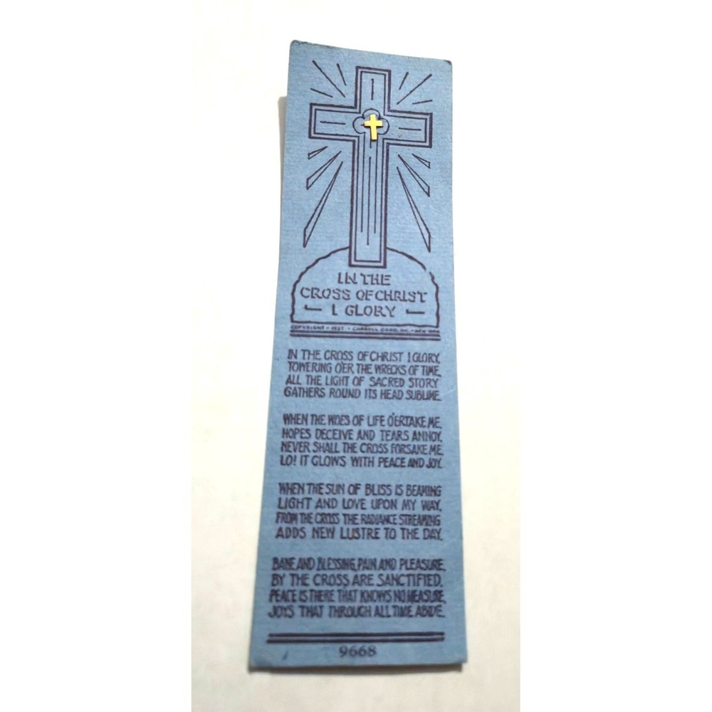 Vintage In the Cross of Christ I Glory Blue Religious Bookmark Gold Cross 9668